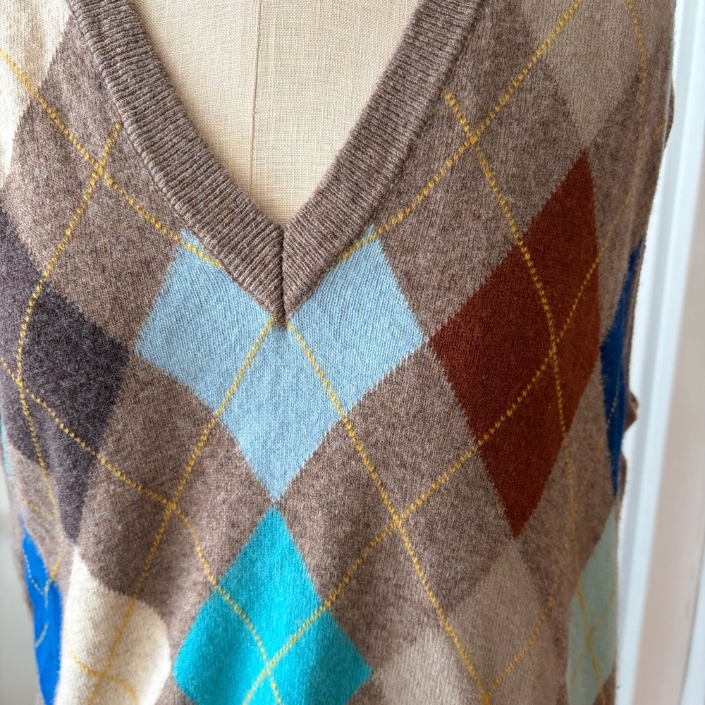 VTG BENETTON Men's Argyle Preppy Academia Wool Sweater Vest Size Large - Picture 4 of 7